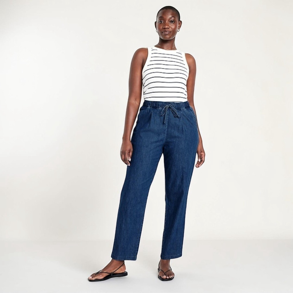 Old Navy Billie Straight Leg Pull On Jeans Dark Rinse Blue Womens Size M